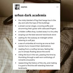 an article about urban dark acadenia on a bed with the caption above it