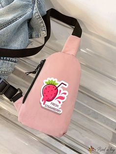 BirdinBag - Womens Cartoon Strawberry Fanny Bag - Trendy Fruit Waist Bag for Girls Strawberry Cartoon, Cartoon Strawberry, Fanny Bag, Adjustable Bag, Cute Fruit, Fruit Design, Waist Bags, Bum Bag, Pink Beige