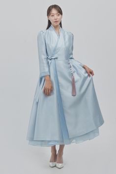 KOODING carries the latest LEESLE dresses. KOODING is the global leading shopping website in providing authentic Korean fashion, beauty and lifestyle items, including clothing, cosmetics, shoes, accessories, and bags in affordable, fast, easy, and safe way. Elegant Hanbok For Spring Wedding, Elegant Wedding Hanbok For Spring, Traditional A-line Spring Dress, Fitted Hanbok For Spring Wedding, Elegant Fitted Long Sleeve Hanbok, Spring Wedding Hanbok, Korean Traditional Fashion, Modern Hanbok Dress, Traditional Korean Clothing