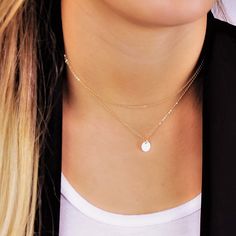 "Dainty Necklace - layered set of Two Simple and classic this layered set is the perfect compliment to your favorite tee or little black dress. This beautiful set is available in silver, gold or rose. D E T A I L S -Top layer - dainty link chain -Bottom layer- petite disc measures 10mm -Choose 14kt Gold-Filled, Sterling Silver, or Rose Gold-Filled. -A high quality delicate link chain. -Polished to a light satin finish. CUSTOM HAND STAMPING -Hand stamped with an Block initial or heart or symbol - Elegant Layered Necklace With Double Chain And Round Pendant, Minimalist Layered Double Strand Jewelry, Layered Double Strand Minimalist Jewelry, Dainty Double Strand Adjustable Layered Necklace, Dainty Double Chain Choker Necklace, Dainty Round Necklace With Double Chain, Dainty Double Chain Round Necklace, Minimalist Layered Jewelry For Gift, Minimalist Layered Jewelry Gift