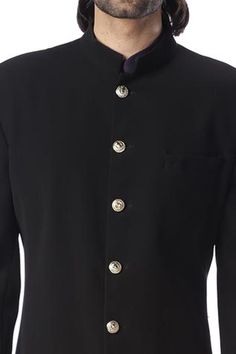 Shop for Kommal Sood Black Cotton Silk Sherwani And Kurta Set for Men Online at Aza Fashions Kurta Set For Men, Luxury Sale, Band Collar, Churidar, Kurta Set, Festival Wear, Cotton Silk, Aza Fashion, Button Placket