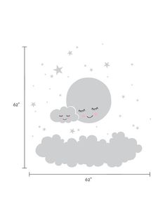 a cloud and stars wall decal with the measurements for each one's size