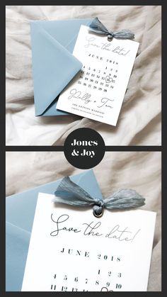 the wedding stationery is laid out on top of each other