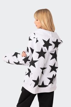 PRODUCT INFO Hoodie Oversized fit Zip-up closure Kangaroo front pocket Printed star graphic Polyester, Rayon Model wears size S Model height is 5'6 Item care: Wash with similar color Cherry Drop Earrings, Star Graphic, Hoodie Oversize, Oversized Hoodie, Oversize Hoodie, Grey Hoodie, Chinos Pants, S Models, Model Height