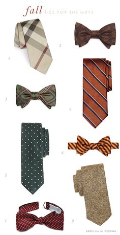 several different types of ties are shown in this image with the words fall ties for the guys