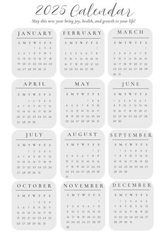 a calendar for the new year is shown in this white and gray printable version