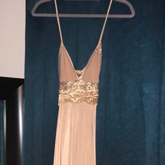 Never Worn Stunning Formal Gown Beige Gown For Spring Party, Spring Party Beige Gown, Beige Maxi Length Gown For Party, Beige Sleeveless Dress For Wedding Night, Cream Maxi Length Gown For Party, Sleeveless Beige Dresses For Wedding Night, Beige Gown For Evening Dress, Beige Maxi Dress For Prom, Beige Floor-length Maxi Dress For Prom