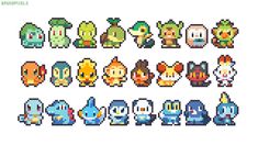 an image of pixel art with different types of pokemons on it's faces