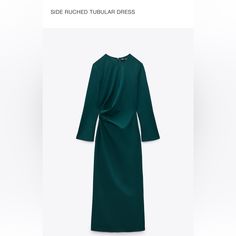 Size L Fall A-line Ruched Dress, Zara Ruched Midi Dress For Formal Occasions, Zara Green Formal Dress, Green Formal Dress By Zara, Zara Ruched Maxi Dress, Green Ruched Dress For Fall, Zara Long Sleeve Ruched Midi Dress, Zara Ruched Long Sleeve Midi Dress, Zara Sheath Dress For Fall