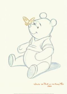 a drawing of a winnie the pooh bear with a butterfly on its head