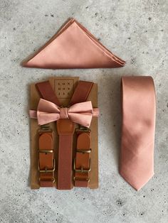 This set includes 1 rose quartz silk silk bow tie with 1 Cognac brown elastic and faux leather adjustable suspender.   **A long neck tie or pocket square can be purchased separately**  These are perfect for your groomsmen, ring bearers, family photos or just because! Fits big and tall wedding groomsmen (6'5"+)  PROCESSING AND SHIPPING TIMES Because we are a small family-owned business, our processing time is 2-5 business days, not including shipping.  This means it can take up to a week to prepa Groomsmen Ring, Brown Groomsmen, Rustic Wedding Groomsmen, Groomsmen Suspenders, Brown Suspenders, Ring Bearers, Groom Groomsmen, Silk Bow Ties, Wedding Groomsmen