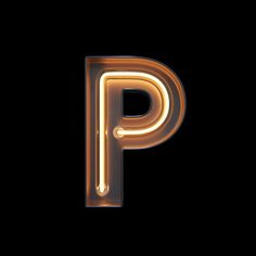 the letter p is lit up with neon lights