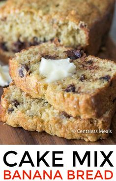 chocolate chip banana bread with butter on top