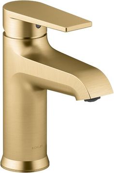 a gold faucet on a white background