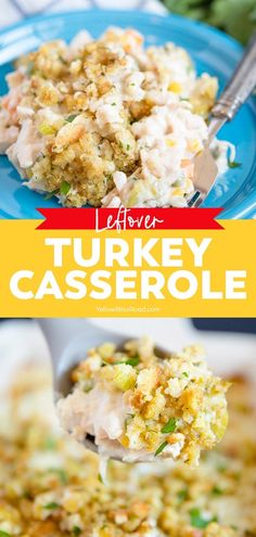 a close up of a plate of food with broccoli and turkey casserole