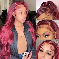 PRICES MAY VARY. 【High Quality Hair Material and Color】: Our 99j burgundy lace front wigs human hair made of 100% unprocessed Brazilian virgin hair.Body wave wig can be dyed, curled, straightened, styled as you like.This 99j burgundy body wave 13x4 lace front wigs cut from healthy young girl head directly, soft and healthy, silky and clean, healthy ends, no shedding, no tanglem, the color is between dark red and bright red, which is the real 99J burgundy wine red colored body wave human hair wig Wig Ideas, Lace Front Wigs Human Hair, Curly Lace Front Wigs, Red Wigs, Wigs Human Hair, Burgundy Hair, Colored Wigs, Straight Lace Front Wigs, Burgundy Lace