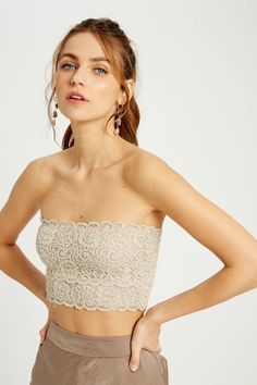 Add some romance to your wardrobe with the Laura Champagne Scalloped Lace Bandeau! Cute lace bralette in light champagne hue with scalloped lace trim. Wear under your favorite sweater for a sexy up-to-the-minute look. Lace Bandeau Bra, Strapless Bralette, Boho Pink, Strapless Crop Top, Lace Bandeau, Bandeau Bra, Pink Boho, Favorite Sweater, Scalloped Lace