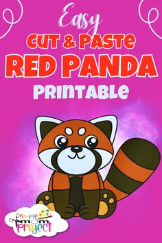 the easy cut and pastee red panda printable is shown on a pink background