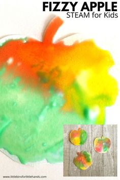 Life Cycle Of A Apple Preschool, Fizzy Apple Art, Pre K Apple Art, Food Theme Art Preschool, Apple Art Prek, Preschool Apple Crafts Art Projects, Apple Art Kindergarten, Apple Activities Preschool Crafts, Apple Process Art Preschool