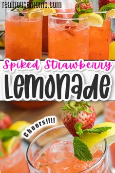 the recipe for spiked strawberry lemonade is shown