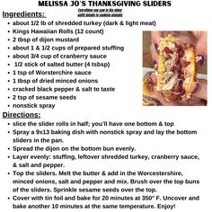 a recipe for thanksgiving turkey sliders is shown in the bottom right hand corner, with instructions below