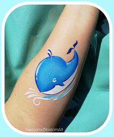 Whale Face Paint, Sea Face Paint, Beach Theme Tattoos, Cheek Art, Face Painting Tutorials, Arm Painting, Arm Art, Face Painting Easy