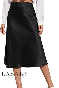 Lasaky - Elegant High-Waisted Semi-Length Satin Dress with Zipper Closure High Waist Midi Skirt, Skirt Elegant, Mid Skirt, Nature Dress, Skirts Midi High Waisted, Work Skirts, Satin Midi Skirt, Elegant Skirt, Dress Crafts