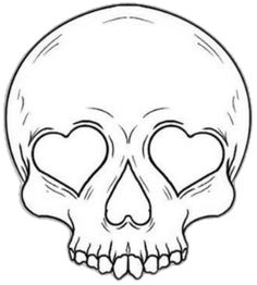 a skull with two hearts on it's face