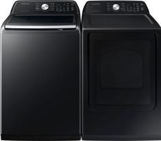 the front load washer and dryer are side by side, both in black