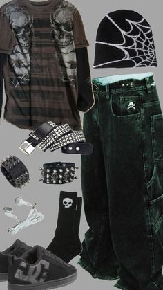 Y2k Grunge Outfits Masc, 2000s Punk Aesthetic Men, Grunge Outfit Board Men, Emo Outfits For Guys 2000s, Y2k Male Fashion, Punk Fashion Men, Men’s Y2k Grunge, Sick Clothes, Baggy Clothes