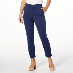 Colleen Lopez Perfect 10 Slim Leg Crop Ponte Pant  For classic style and a flattering silhouette, this ponte pant from Colleen Lopez has you covered. Comfort Stretch Blue Bottoms For Workwear, Blue Stretch Pants With 5-inch Inseam, Mid-rise Blue Dress Pants For Business Casual, Blue Mid-rise Dress Pants For Business Casual, Chic Blue Stretch Dress Pants, Classic Blue Pants, Ponte Pant, Ireland Fashion, What A Girl Wants