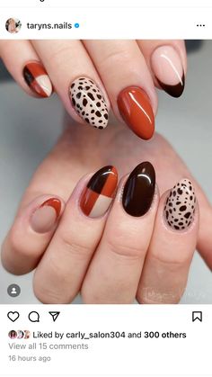 Halloween Nails Patchwork, Fall Tortoise Shell Nails, Thanks Nails Thanksgiving, Manicure Fall 2024, Fall Nails Colorful, 70s Fall Nails, Tortoise Nail Design, Fall Mismatched Nails, Fun Autumn Nails