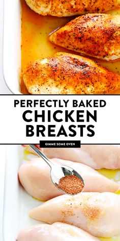 Learn how to make a PERFECT baked chicken breast -- delicious, juicy, tender, and fool-proof! Perfect for easy dinners, meal prep, or freezing for later. | gimmesomeoven.com #chicken #breast #dinner #mealprep #glutenfree #recipe Perfect Baked Chicken Breast, Menu Photography, Perfect Baked Chicken, Baked Chicken Breasts, Mexican Breakfast, Gimme Some Oven