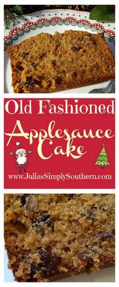 an old fashioned apple cake is on a plate with the words, old fashioned applesauce cake