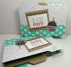 two handmade greeting cards, one with a cupcake and the other with a card saying you can never have too much happy birthday