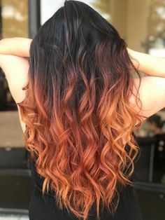 Black And Amber Hair, Brown And Copper Hair Color, Copper Hair Streaks, Brown To Orange Balayage, Ombré Copper Hair, Ombre Hair Copper, Copper Black Hair, Dark Brown And Copper Hair, Copper Balayage Curly Hair