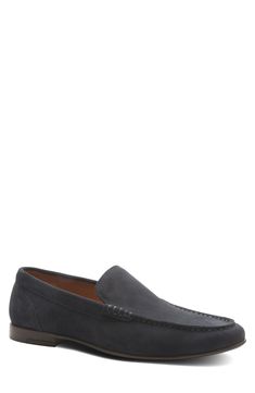 Crisp stitching traces the minimalist silhouette of a moc-toe loafer crafted from water-resistant leather with soft, breathable lining and a cushioned insole. Water-resistant OrthoLite® insole with arch support Leather upper and lining/rubber sole Imported Minimalist Silhouette, The Minimalist, Penny Loafers, Arch Support, Loafer Shoes, Loafers Men, Rush, Rubber Sole, Arch