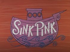 the logo for sink pink is painted on a piece of wood in front of an orange background