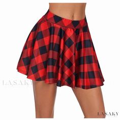 Lasaky - Plaid Pleated Mini Skirt - A Must-Have for Casual Fashion Enthusiasts Red Non-stretch Mini Skirt, Casual Red Mini Skirt For Beach, Non-stretch Red Mini Skirt, Fitted Skirt For Beach In Fall, Red Fitted Mini Skirt For Beach, Fitted Red Mini Skirt For Beach, Fitted Holiday Bottoms For Fall, Fitted Bottoms For Fall Holiday, Fitted Red Skirt For Holiday