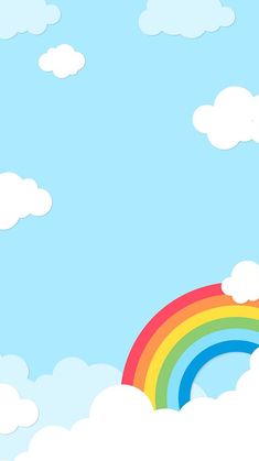 a rainbow in the sky with white clouds