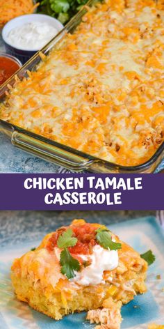 the chicken tamale casserole is ready to be eaten and put in the oven