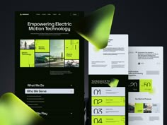 the front and back pages of an electric vehicle brochure, with green lights on them