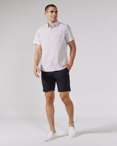 We created the perfect short sleeve button up, with the right mixture of comfort and style, just for you. Our performance shirts have 4-way stretch, are moisture wicking, wrinkle resistant and above all a great new addition to your wardrobe. The performance shirt will be your go-to for any occasion - day to night. This is a shirt that will have you satisfied at any given time. Details Model is 6'1" and wears a size medium. Care: Machine wash cold on delicate cycle with similar colors. Do not use Functional Short Sleeve Cotton Shirt, Casual Short Sleeve Shirt With 4-way Stretch, Short Sleeve Flannel, Flannel Shorts, Short Hoodie, Sweater Hat, Polo Tees, Jogger Shorts, To Night