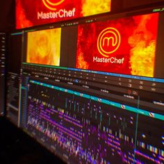 the masterchef logo is displayed in front of some sound mixing equipment on display