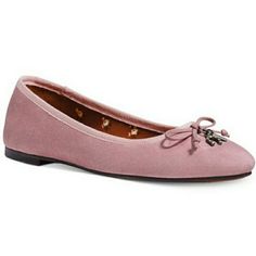 New. A Few Small Blemishes Throughout. See Images Chic Coach Flats, Elegant Coach Flats With Round Toe, Chic Coach Spring Flats, Chic Coach Flats For Spring, Elegant Spring Low-top Flats, Coach Spring Slip-on Flats, Pink Suede, See Images, Coach Shoes