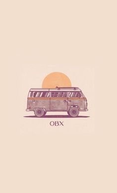 an old van with the word obx written on it's side and sun in the background