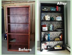 before and after pictures of an old bookcase