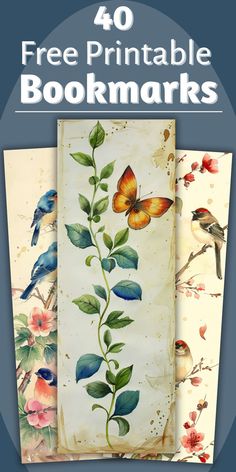 four books with butterflies on them and the title, 40 free printable bookmarks