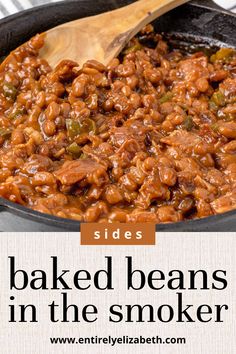 baked beans in the smoker with text overlay