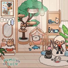 an animal themed room with cats and other animals